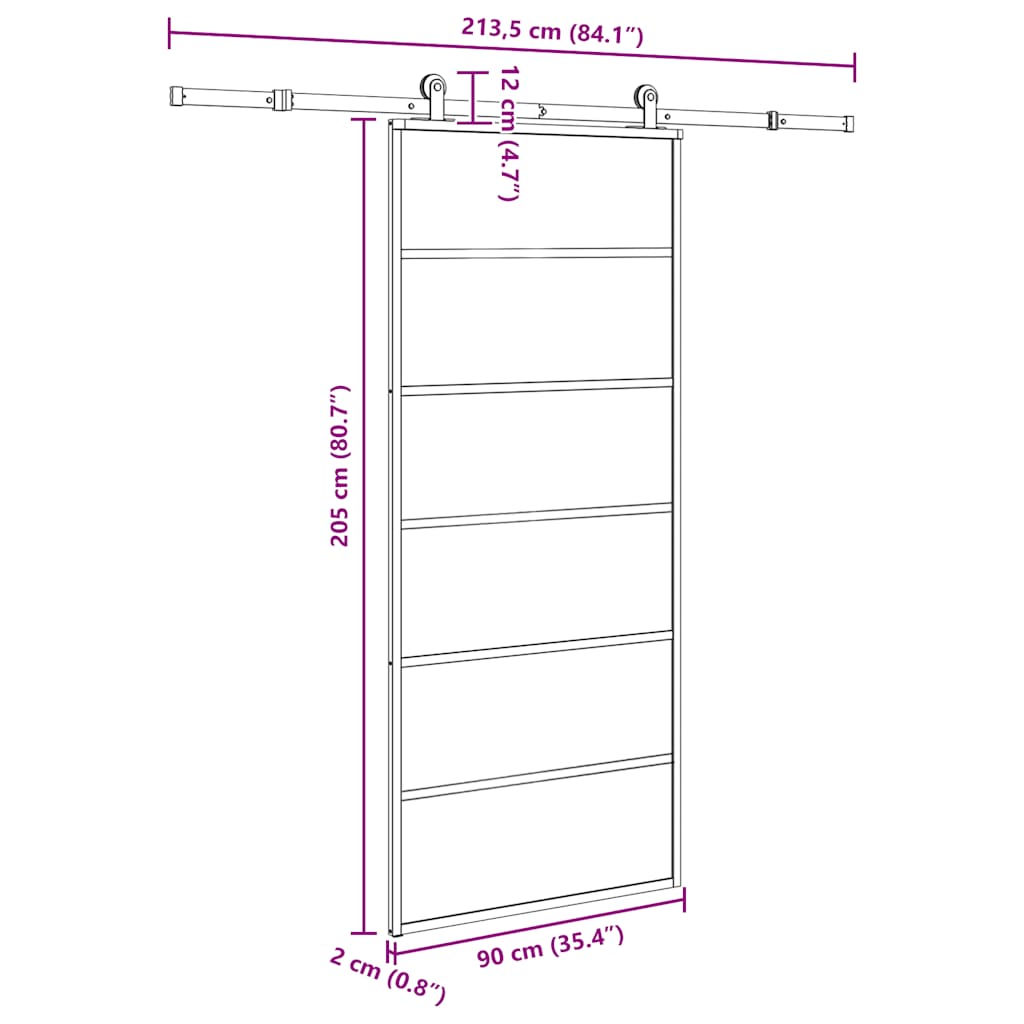 vidaXL Sliding Door with Hardware Set 90x205 cm ESG Glass&Aluminium