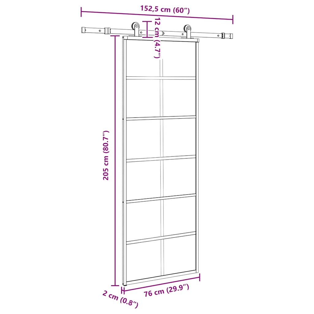 vidaXL Sliding Door with Hardware Set 76x205 cm ESG Glass&Aluminium
