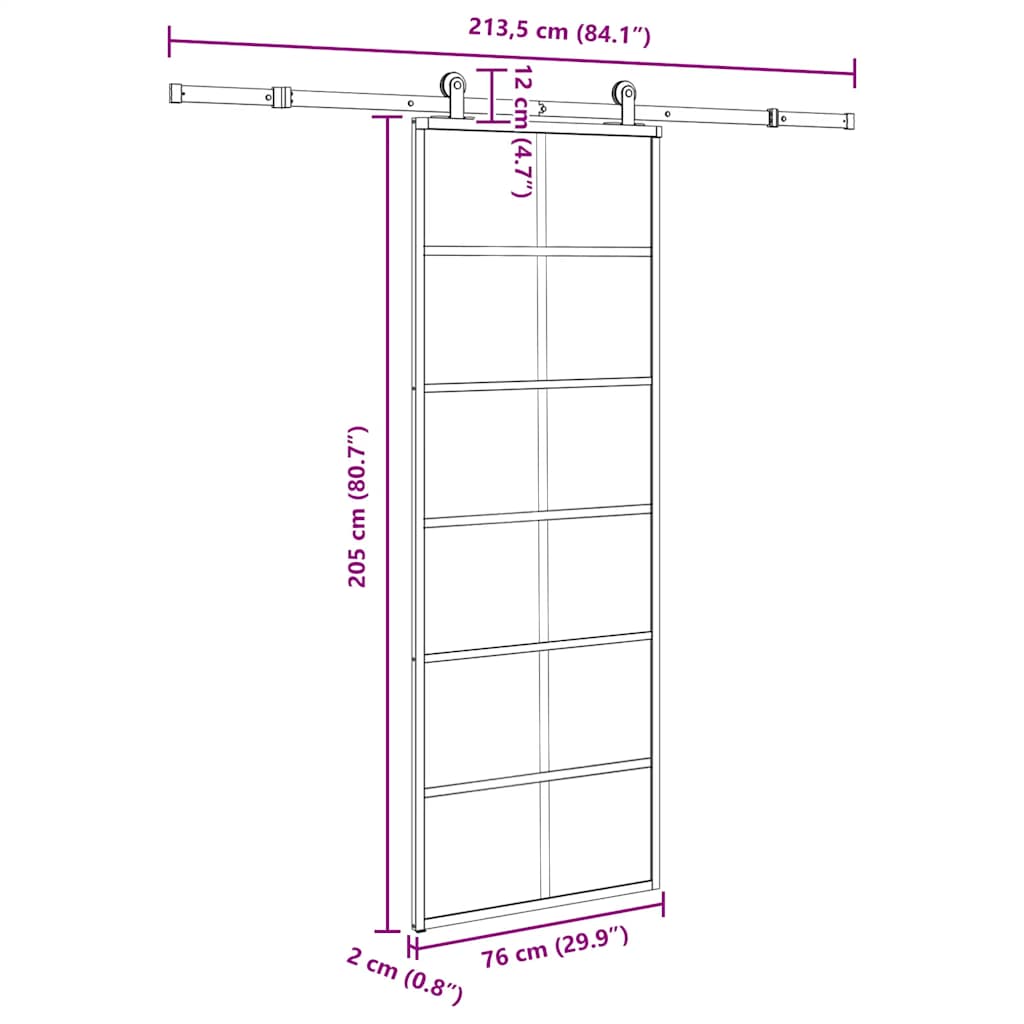 vidaXL Sliding Door with Hardware Set 76x205 cm ESG Glass&Aluminium