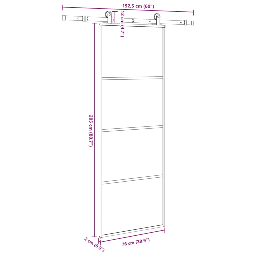 vidaXL Sliding Door with Hardware Set 76x205 cm ESG Glass&Aluminium