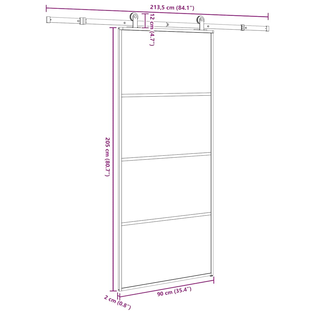 vidaXL Sliding Door with Hardware Set 90x205 cm ESG Glass&Aluminium