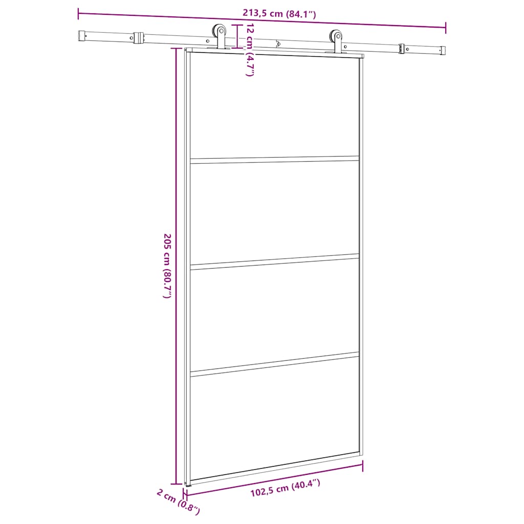 vidaXL Sliding Door with Hardware Set 102,5x205 cm ESG Glass&Aluminium