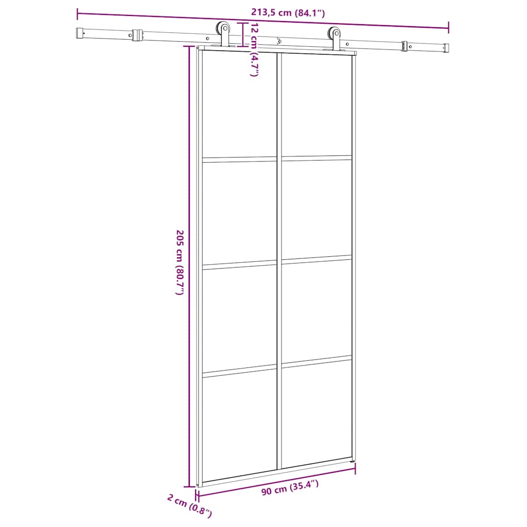 vidaXL Sliding Door with Hardware Set 90x205 cm ESG Glass&Aluminium