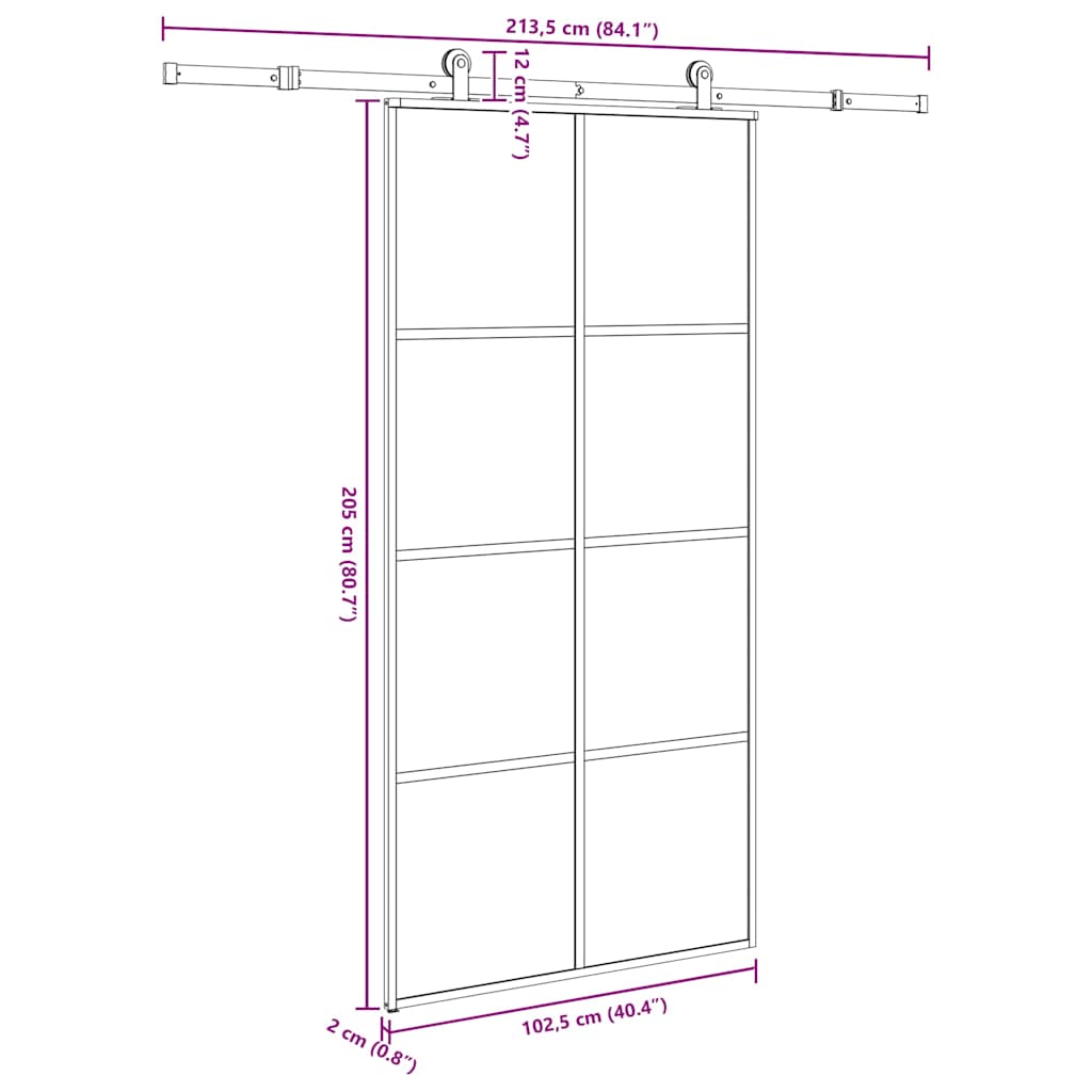 vidaXL Sliding Door with Hardware Set 102,5x205 cm ESG Glass&Aluminium