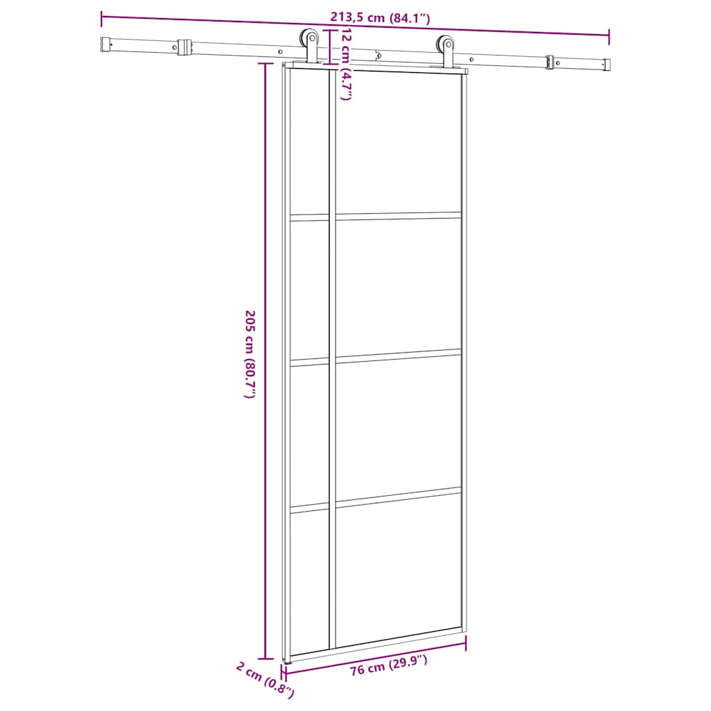 vidaXL Sliding Door with Hardware Set 76x205 cm ESG Glass&Aluminium