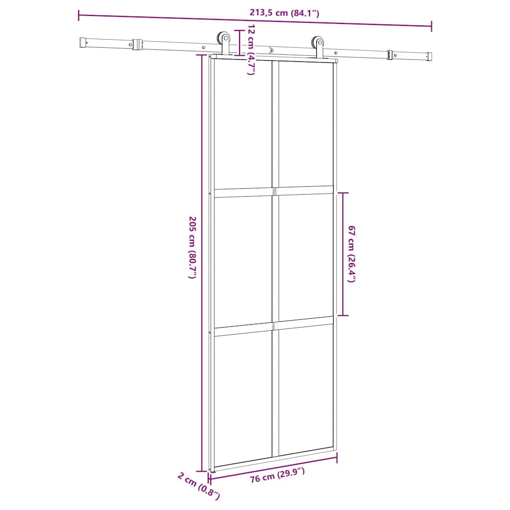 vidaXL Sliding Door with Hardware Set 76x205 cm Tempered Glass&Aluminium