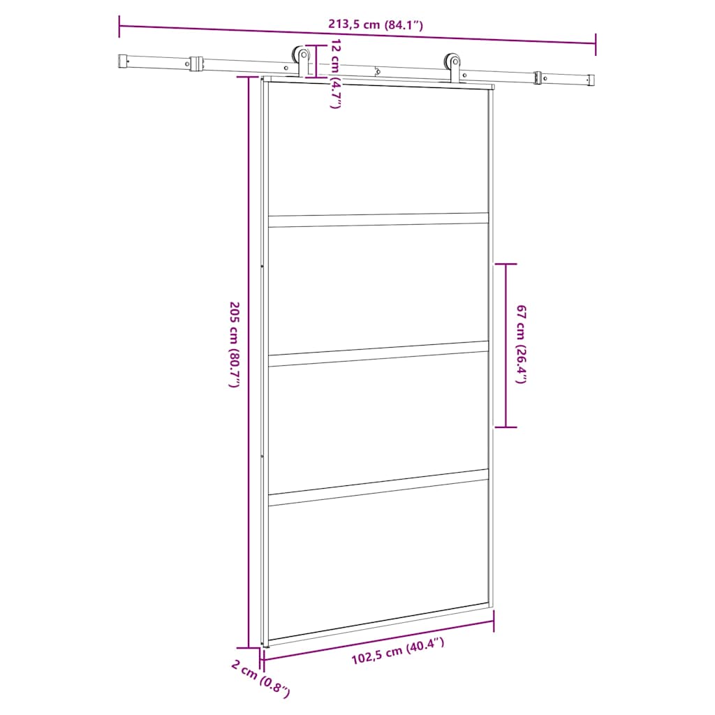 vidaXL Sliding Door with Hardware Set 102.5x205 cm Tempered Glass&Aluminium