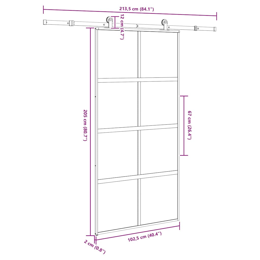 vidaXL Sliding Door with Hardware Set 102.5x205 cm Tempered Glass and Aluminium