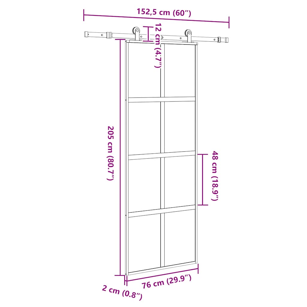 vidaXL Sliding Door with Hardware Set 76x205 cm Tempered Glass&Aluminium