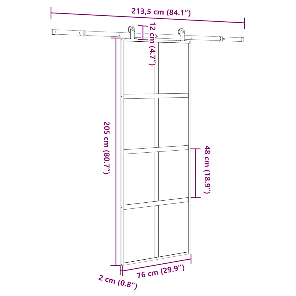 vidaXL Sliding Door with Hardware Set 76x205 cm Tempered Glass&Aluminium