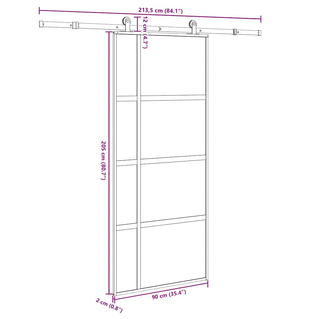 vidaXL Sliding Door with Hardware Set 90x205 cm Tempered Glass and Aluminium