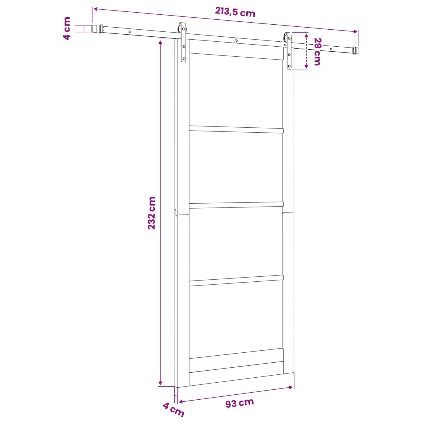 vidaXL Sliding Door ORKDAL White 93 x 232 cm Solid Pine Wood and Glass