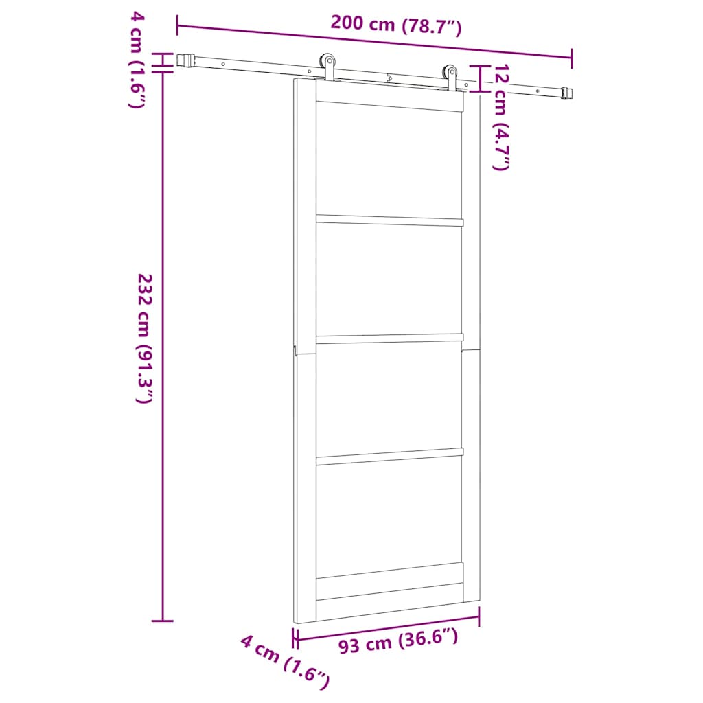 vidaXL Sliding Door ORKDAL Natural and Black 93 x 232 cm