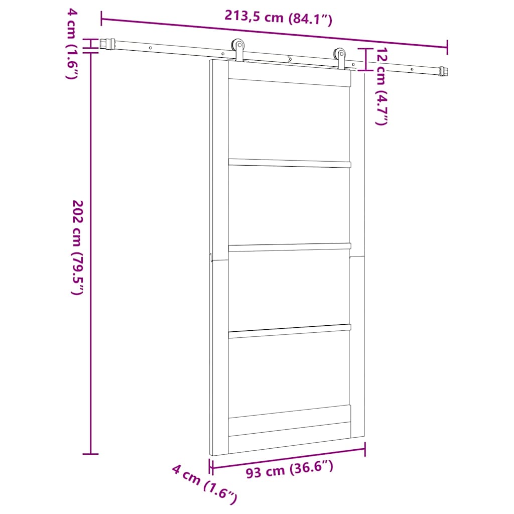 vidaXL Sliding Door ORKDAL White 93 x 202 cm Solid Pine Wood and Glass