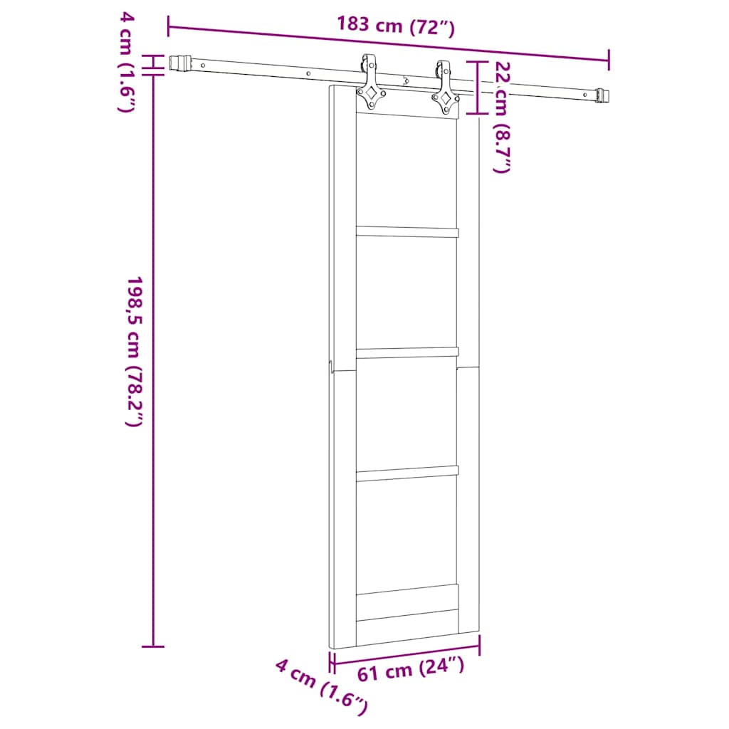 vidaXL Sliding Door White 61 x 198.5 cm Solid Pine Wood and Glass