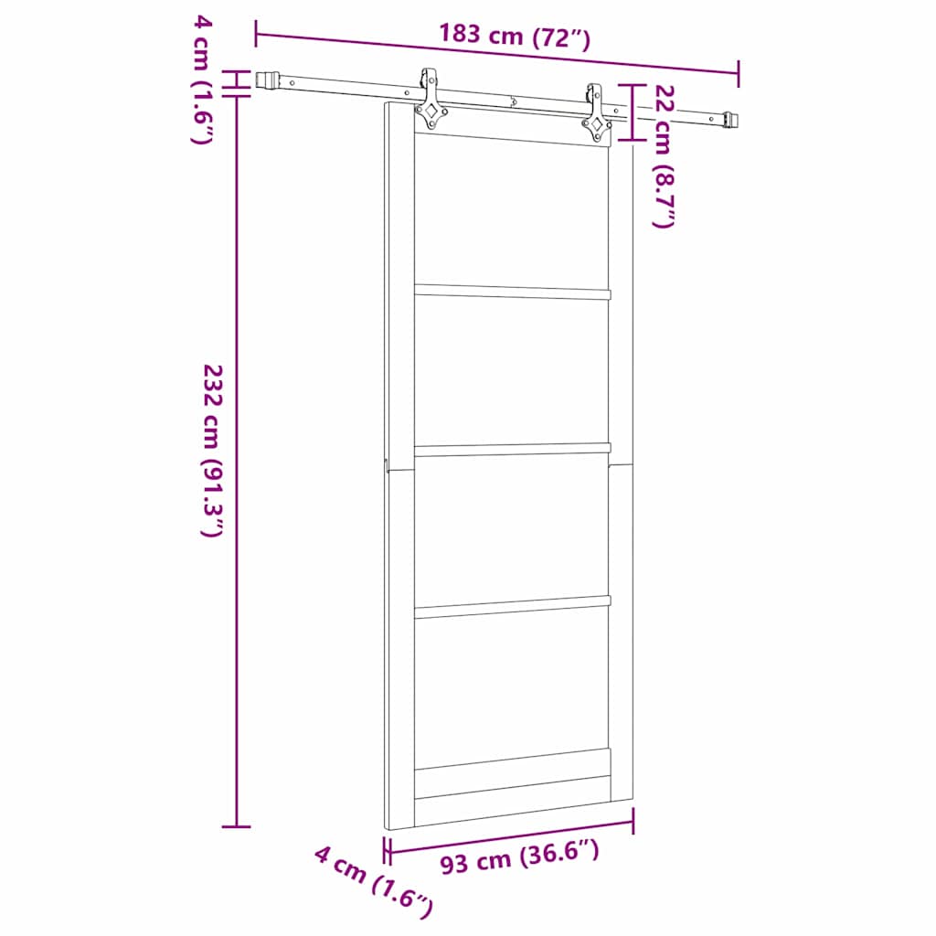 vidaXL Sliding Door White 93 x 232 cm Solid Pine Wood and Glass