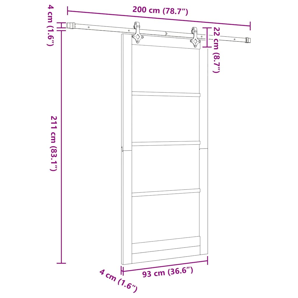 vidaXL Sliding Door Natural 93 x 211 cm Solid Pine Wood and Glass