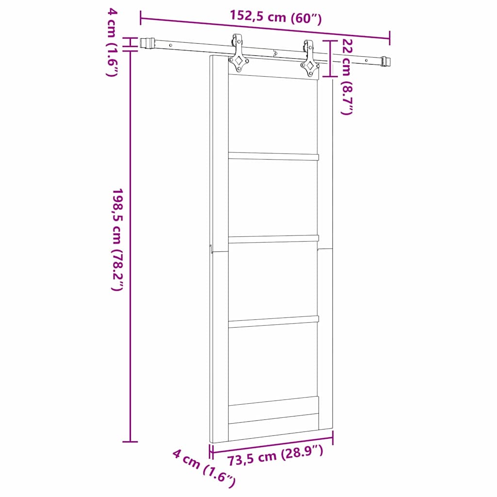 vidaXL Sliding Door Natural 73.5 x 198.5 cm Solid Pine Wood and Glass