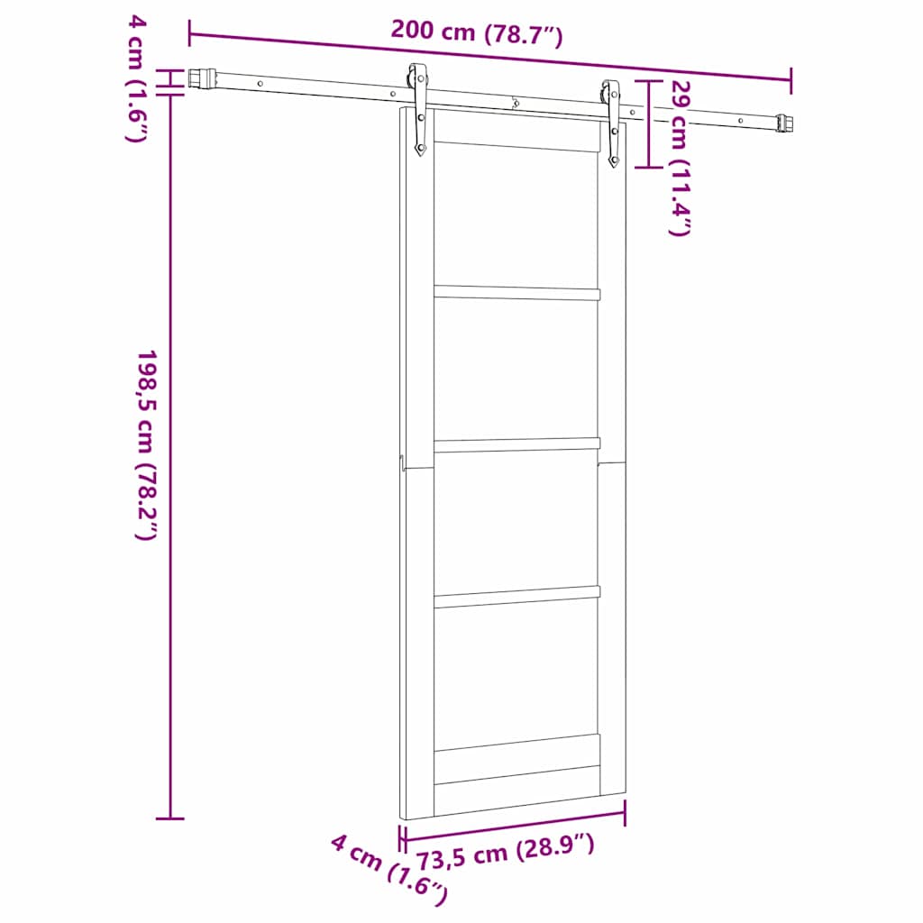 vidaXL Sliding Door Natural and Black 73.5 x 198.5 cm