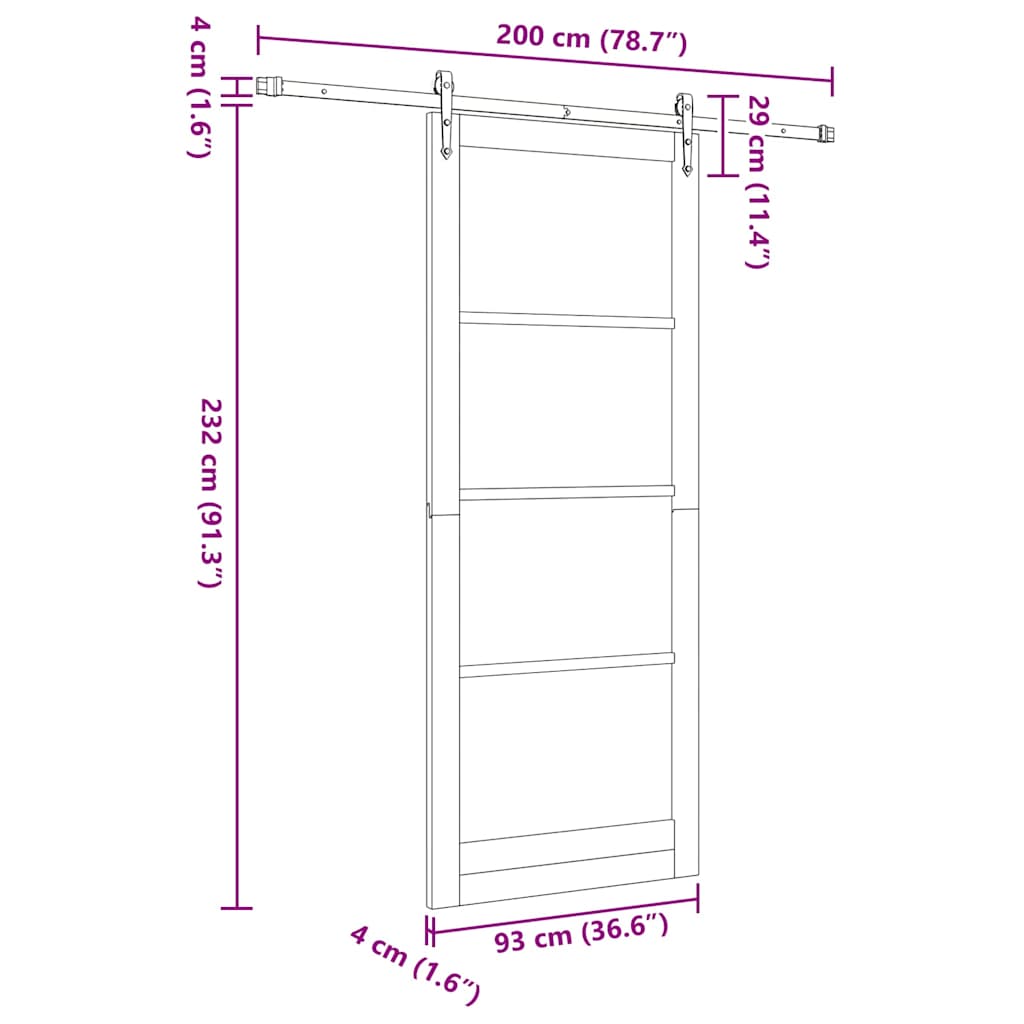vidaXL Sliding Door Natural and Black 93 x 232 cm