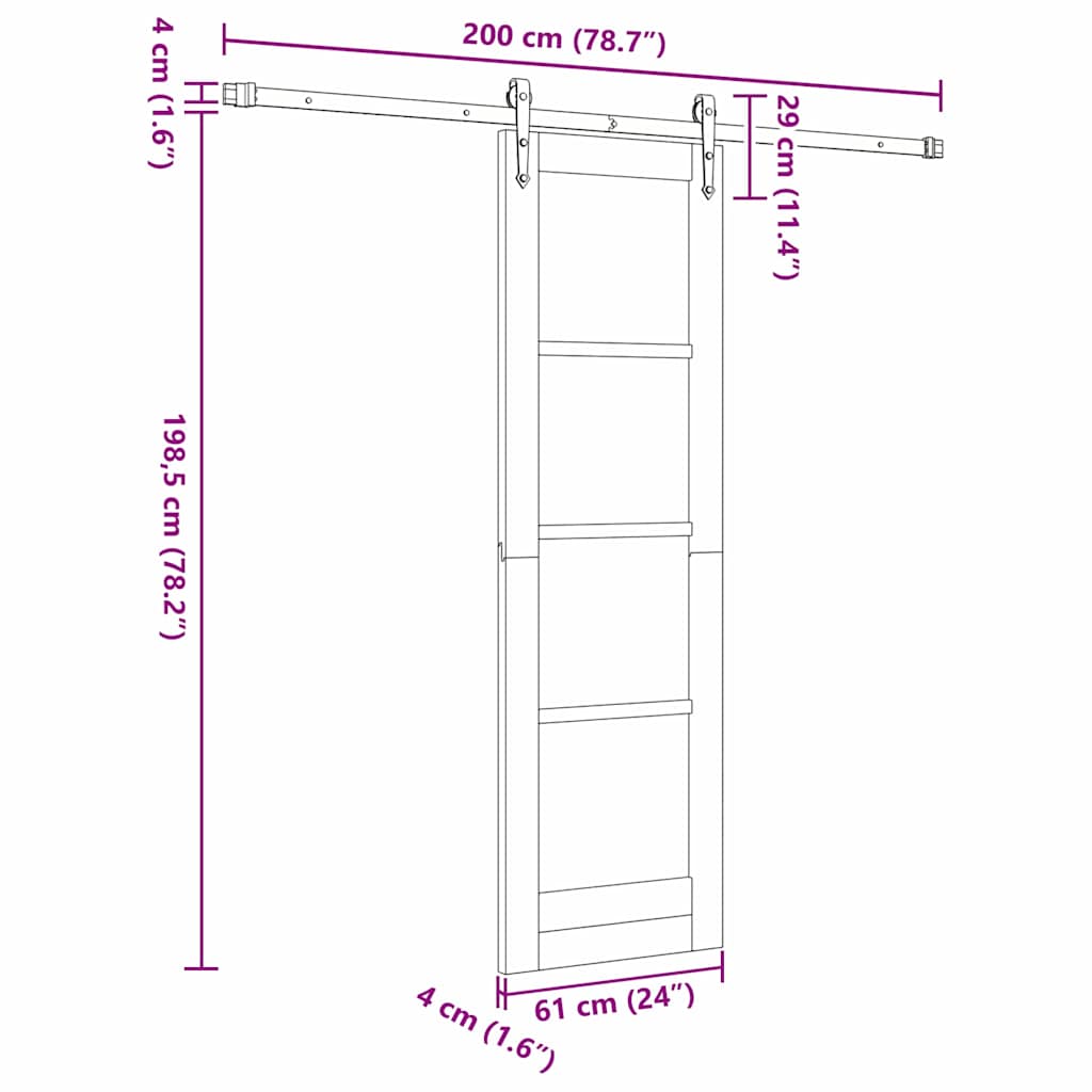 vidaXL Sliding Door White 61 x 198.5 cm Solid Pine Wood and Glass