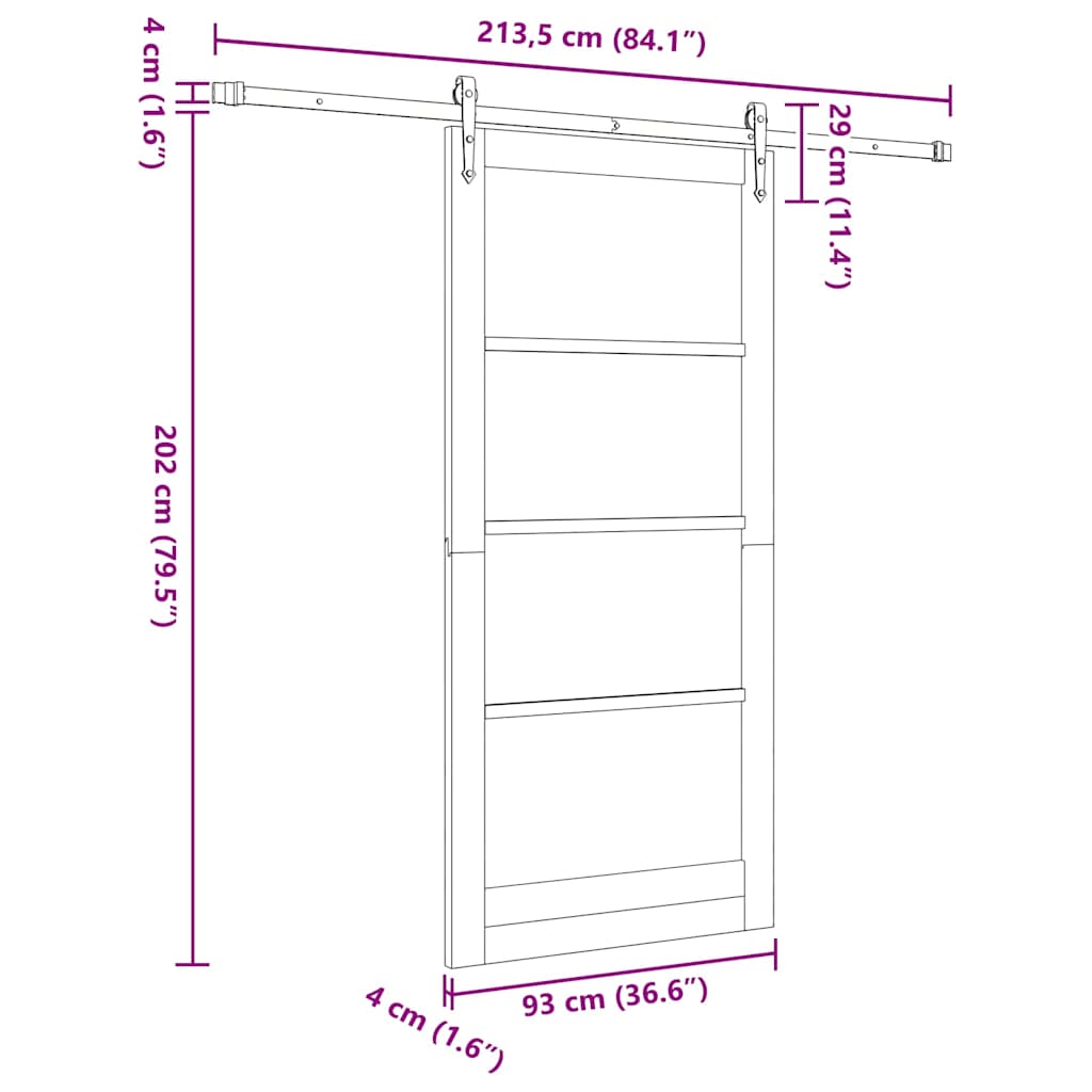 vidaXL Sliding Door ORKDAL White 93 x 202 cm Solid Pine Wood and Glass
