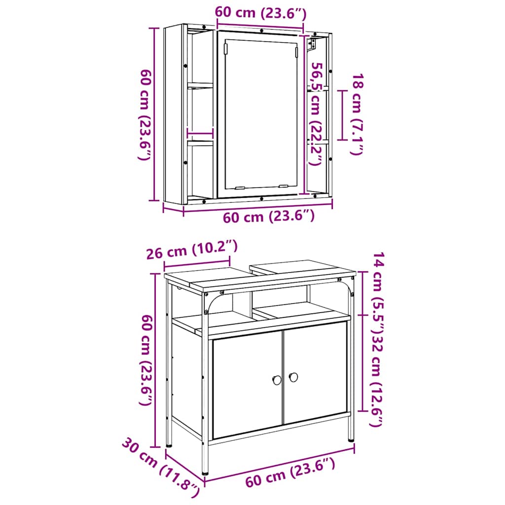 vidaXL Bathroom Furniture Set with Shelf 2 pcs Brown Engineered wood