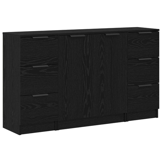 vidaXL Sideboard 3 pcs Black Oak 121 x 30 x 70 cm Engineered Wood