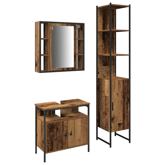 vidaXL Bathroom Furniture Set with Door 3 pcs Old Wood Engineered Wood