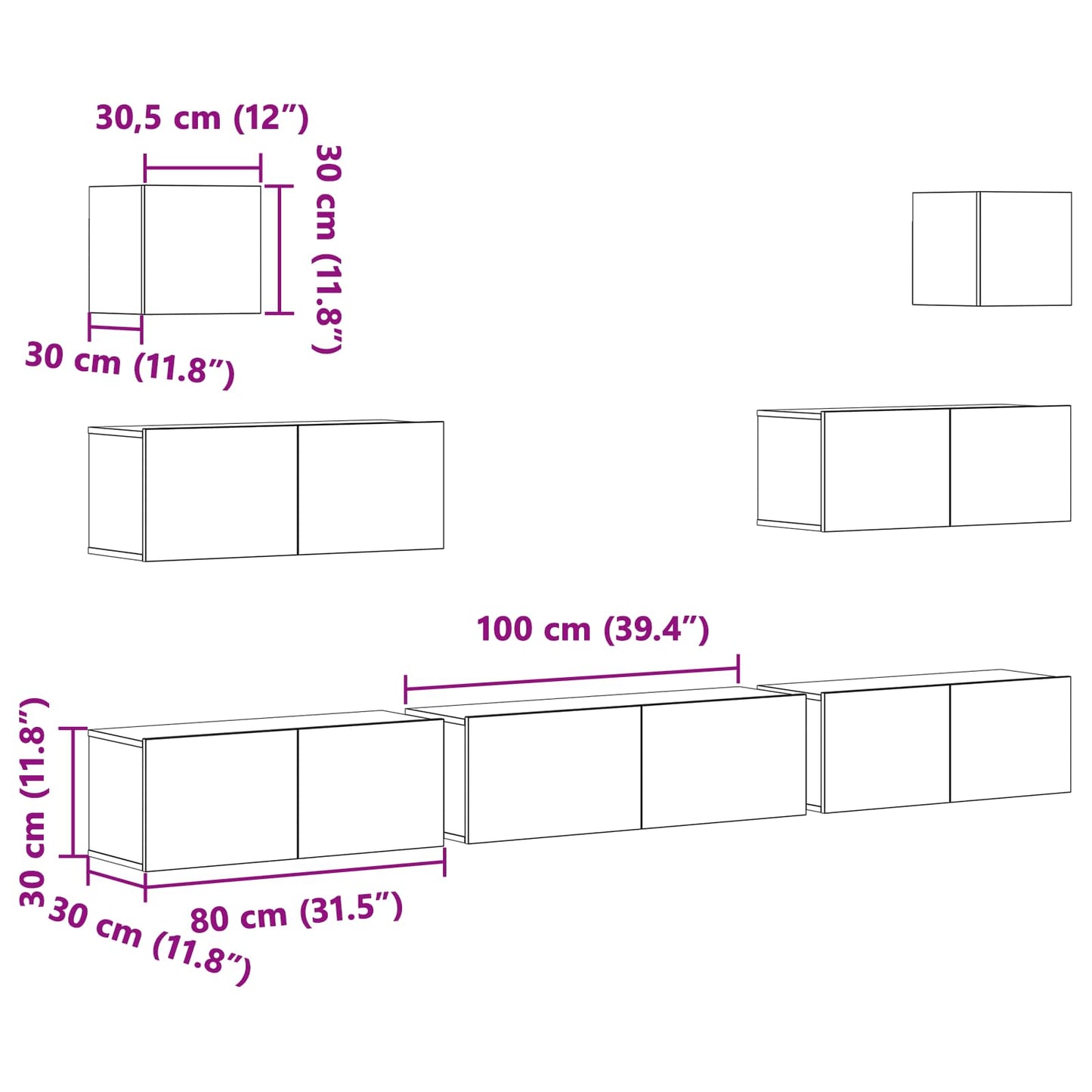 vidaXL TV Cabinet Set 7 pcs Black Oak Engineered Wood