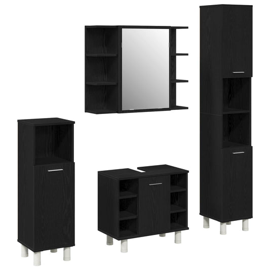 vidaXL Bathroom Furniture Set 4 pcs Black Engineered Wood