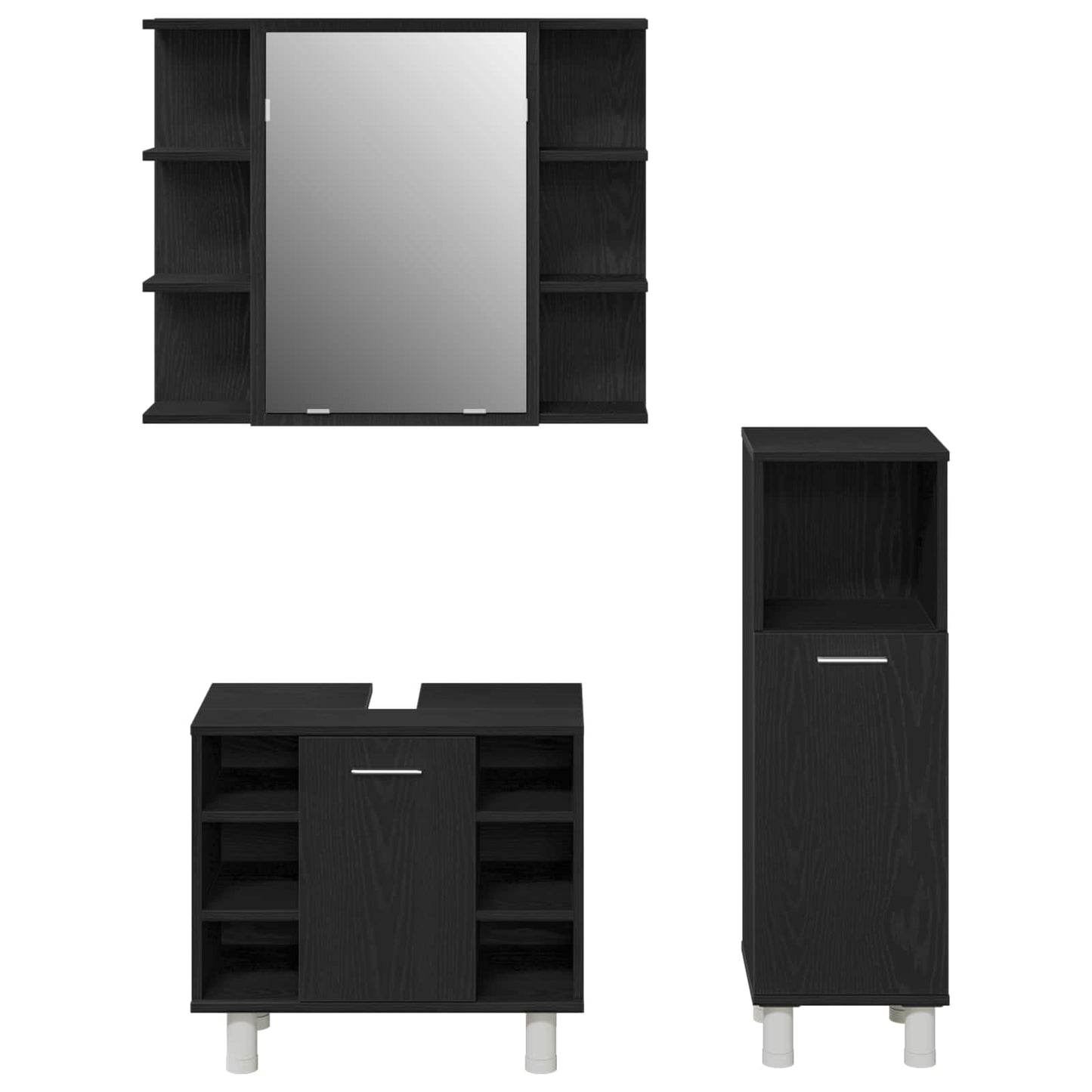 vidaXL Bathroom Furniture Set 3 pcs Black Engineered Wood