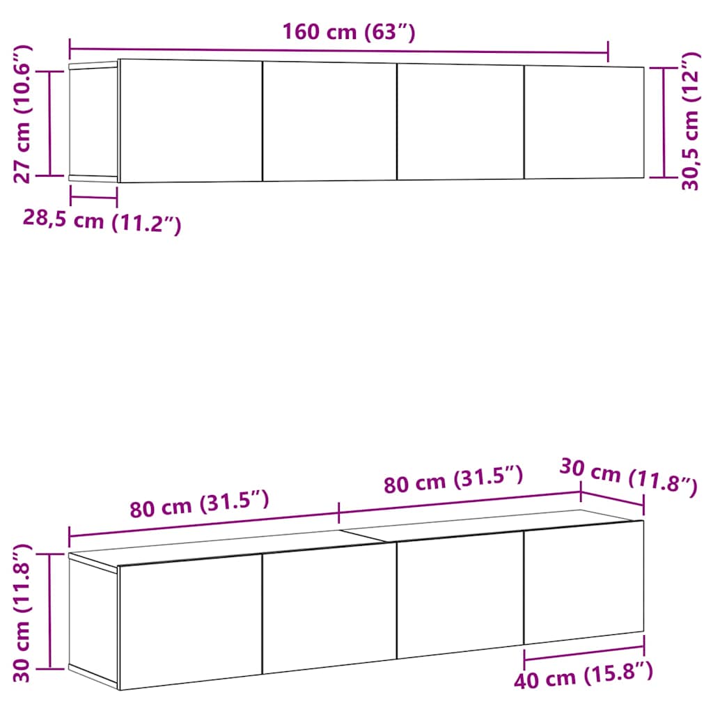 vidaXL TV Cabinet Set 4 pcs Black Oak Engineered Wood