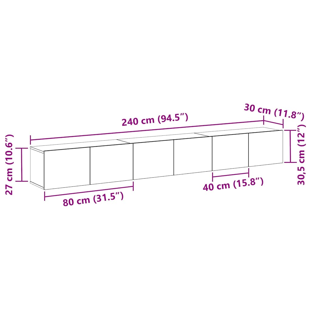 vidaXL TV Cabinet Set 3 pcs Black Oak Engineered Wood