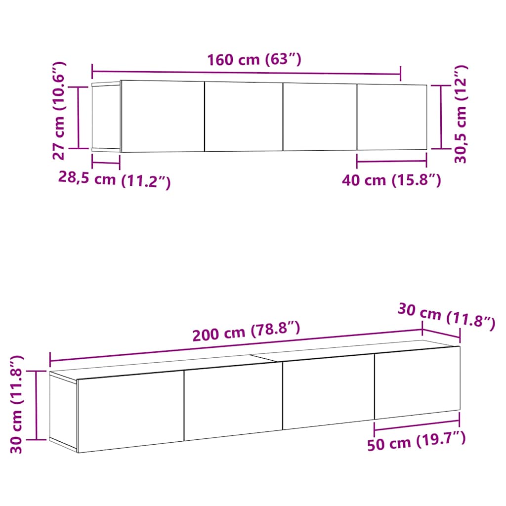 vidaXL TV Cabinet Set Wall-mounted 4 pcs Black Oak Engineered Wood