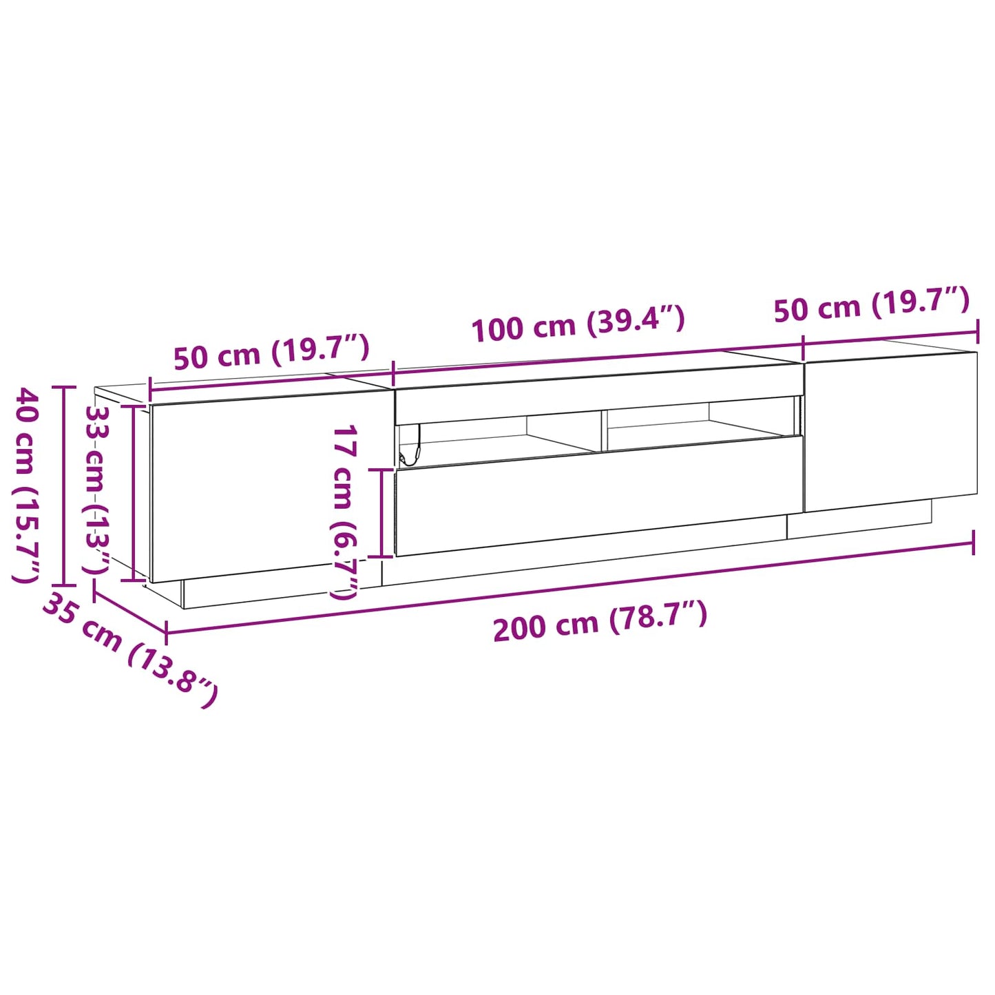 vidaXL TV Cabinet Set 2 pcs Black 200 x 35 x 40 cm Engineered Wood