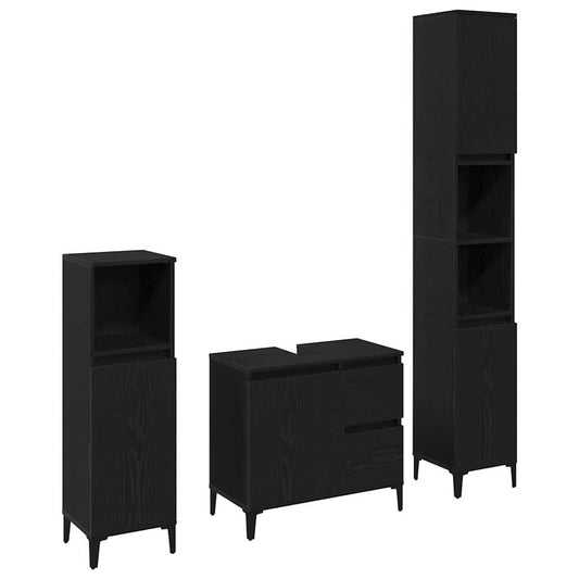 vidaXL Bathroom Furniture Set Wall-mounted with Door 3 pcs Black Oak