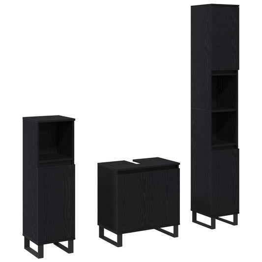 vidaXL Bathroom Furniture Set Wall-mounted with Door 3 pcs Black Oak
