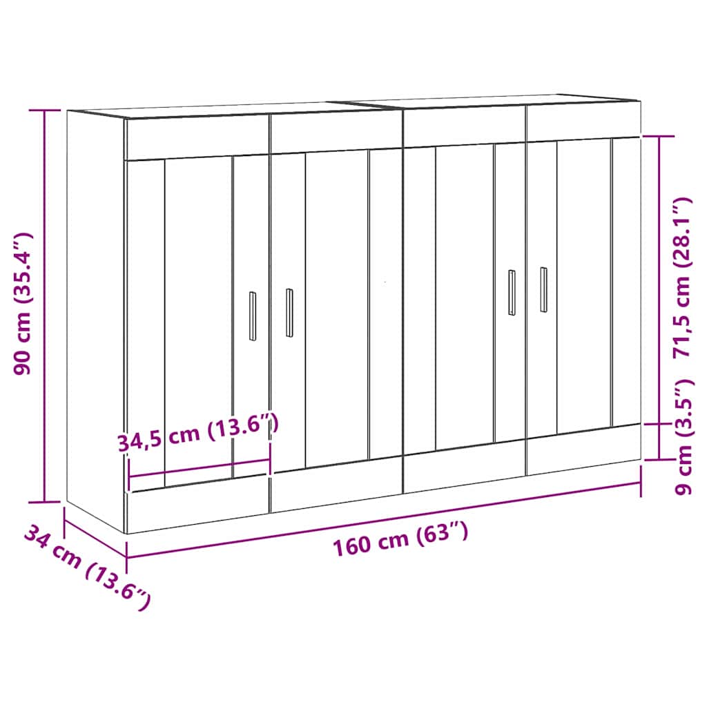 vidaXL Wall-mounted Cabinet 2 pcs Artisan Oak 69.5 x 34 x 90 cm