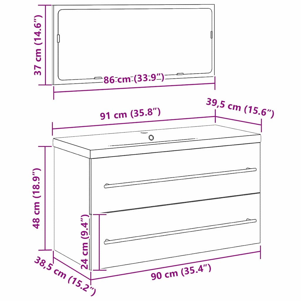 vidaXL Bathroom Sink Cabinet with Drawer Wall-mounted 3 pcs Black Oak