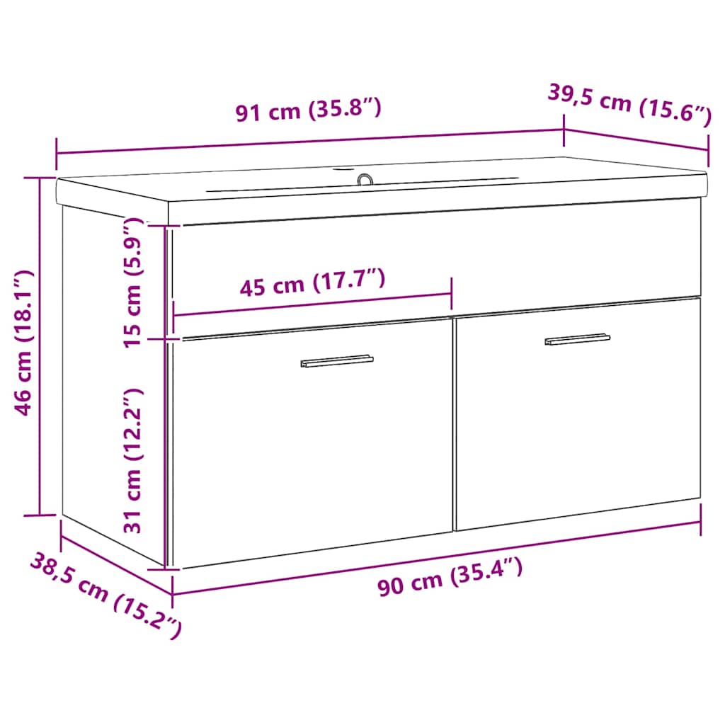 vidaXL Bathroom Cabinet Black Oak 90 x 38.5 x 46 cm Engineered Wood