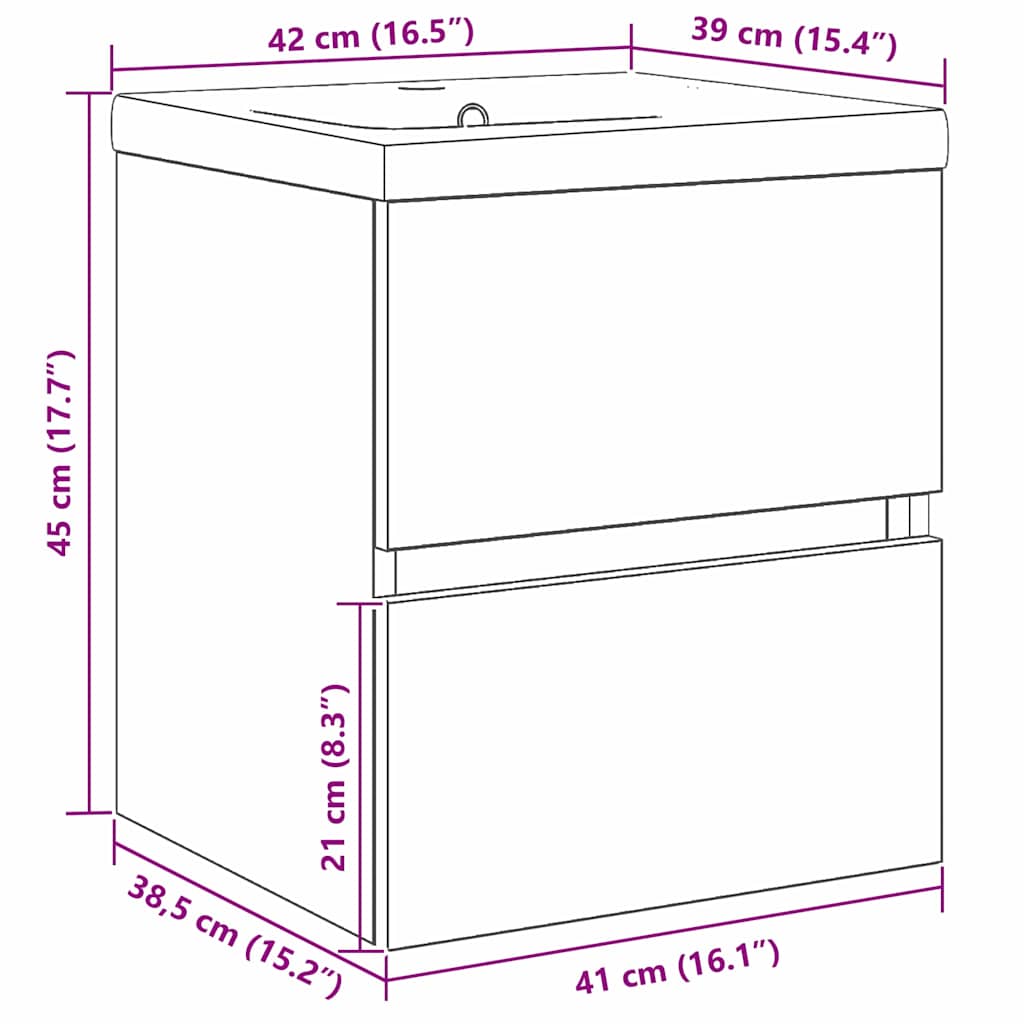 vidaXL Bathroom Sink Cabinet Black Oak 41 x 39 x 62 cm Engineered Wood