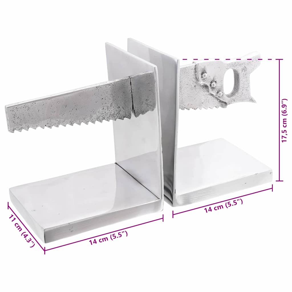 vidaXL Bookends 2 pcs Silver 11x14x17,5 cm Aluminium Saw