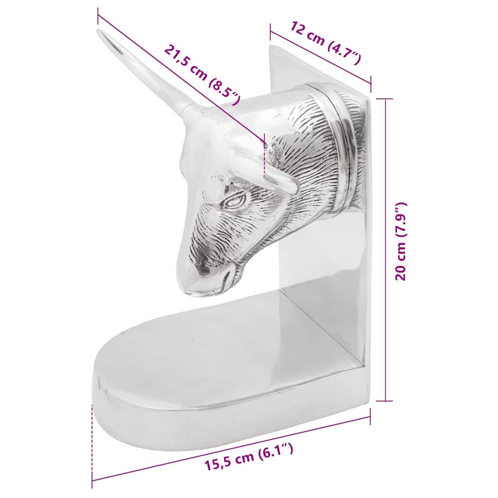 vidaXL Bookends 2 pcs Silver 21.5 x 15.5 x 20 cm Aluminium