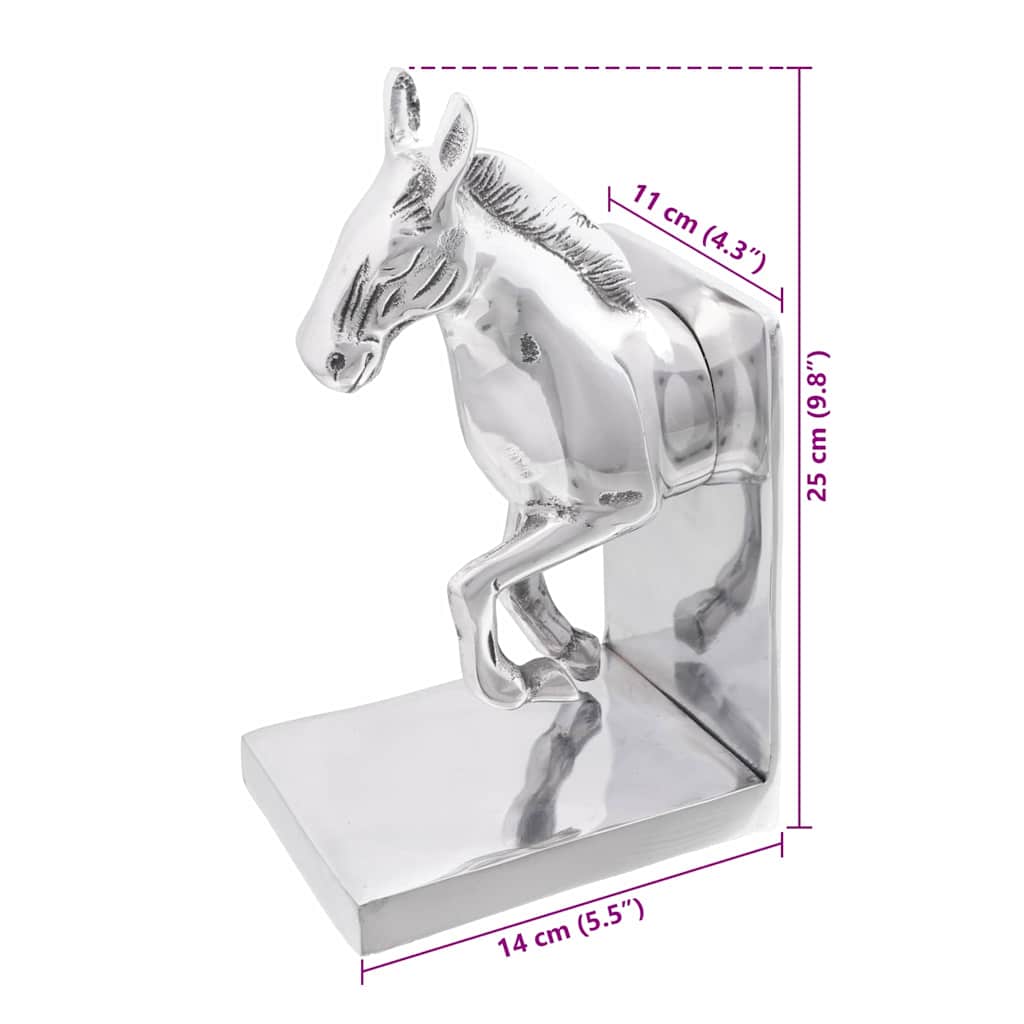 vidaXL Bookends 2 pcs Silver 11 x 14 x 25 cm Aluminium