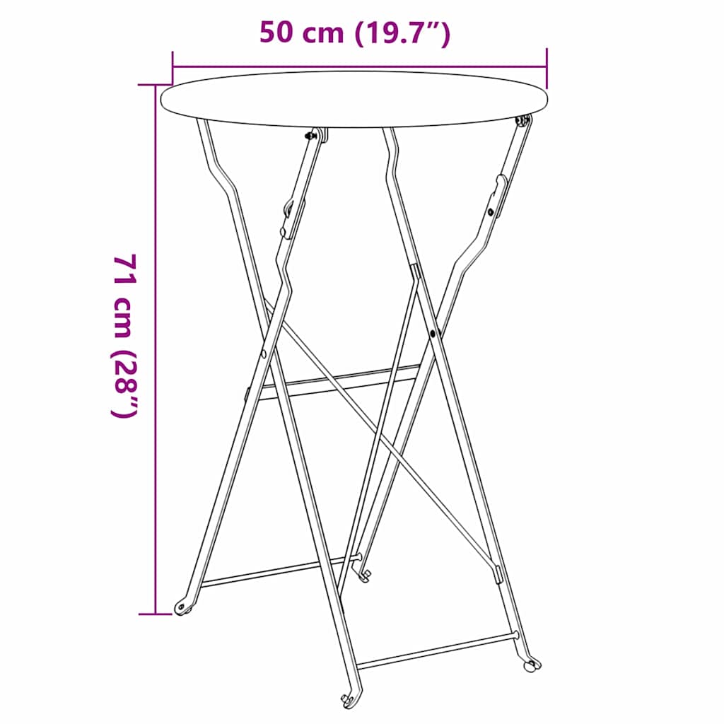 vidaXL Bistro Table Folding Beige Ø 50 x 71 cm Powder-coated Steel