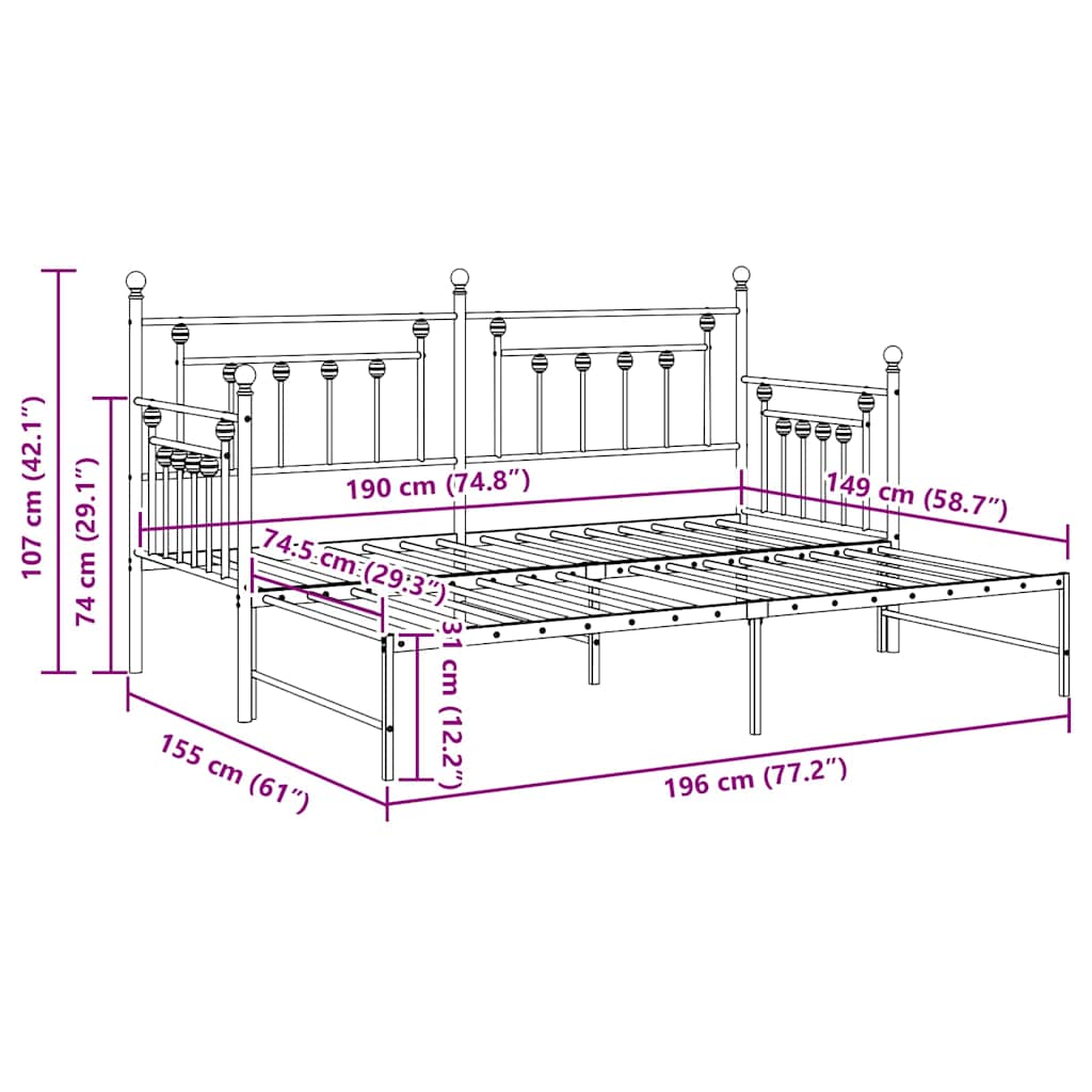 vidaXL Daybed Frame Black 75 x 190 cm Steel