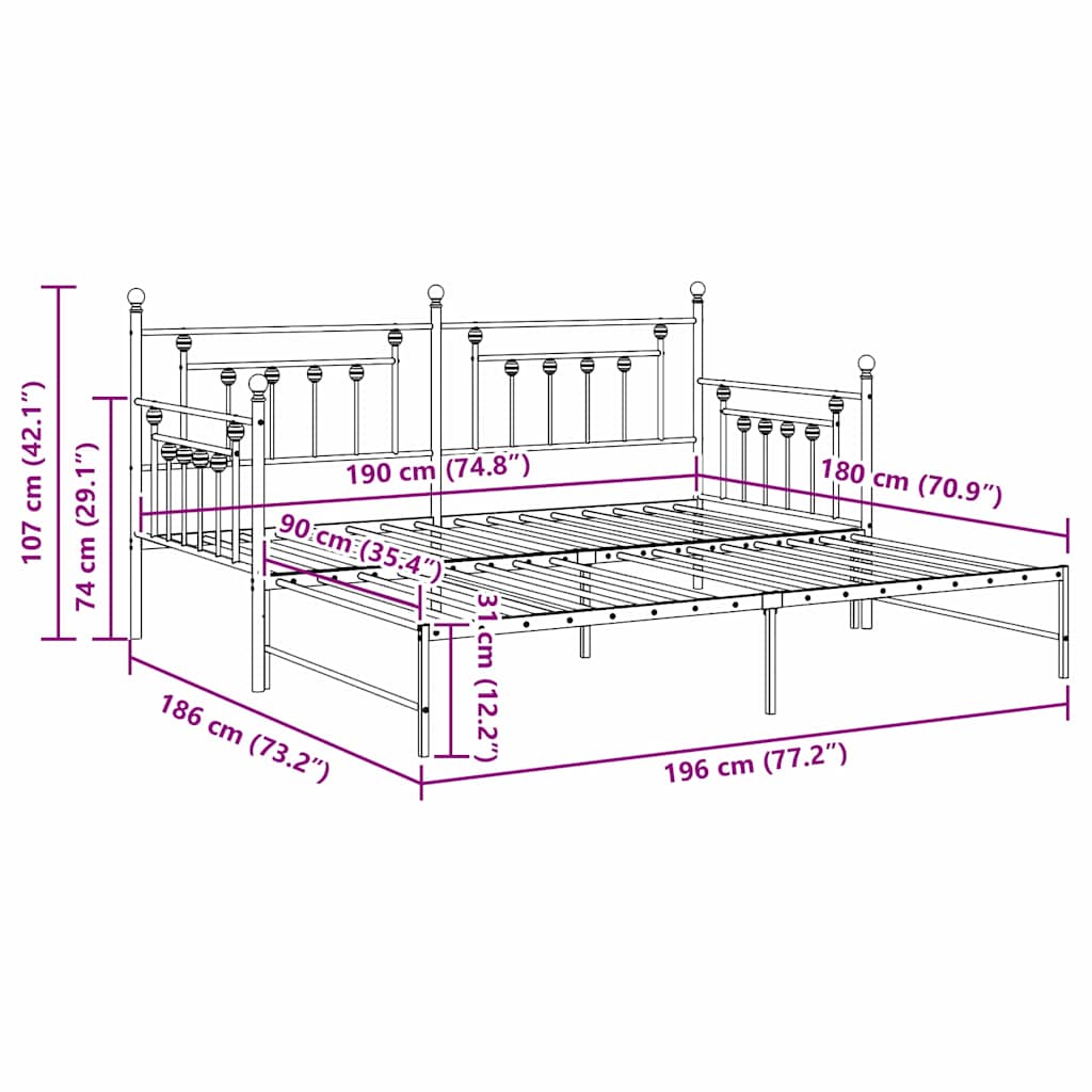 vidaXL Daybed Frame Black 90 x 190 cm Steel