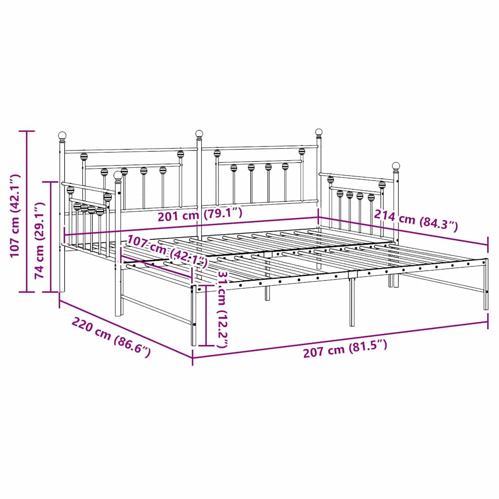 vidaXL Daybed Frame Black 107 x 203 cm Steel