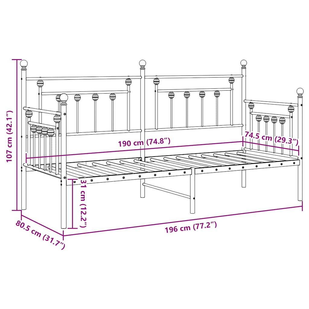 vidaXL Daybed Frame White 75 x 190 cm Steel